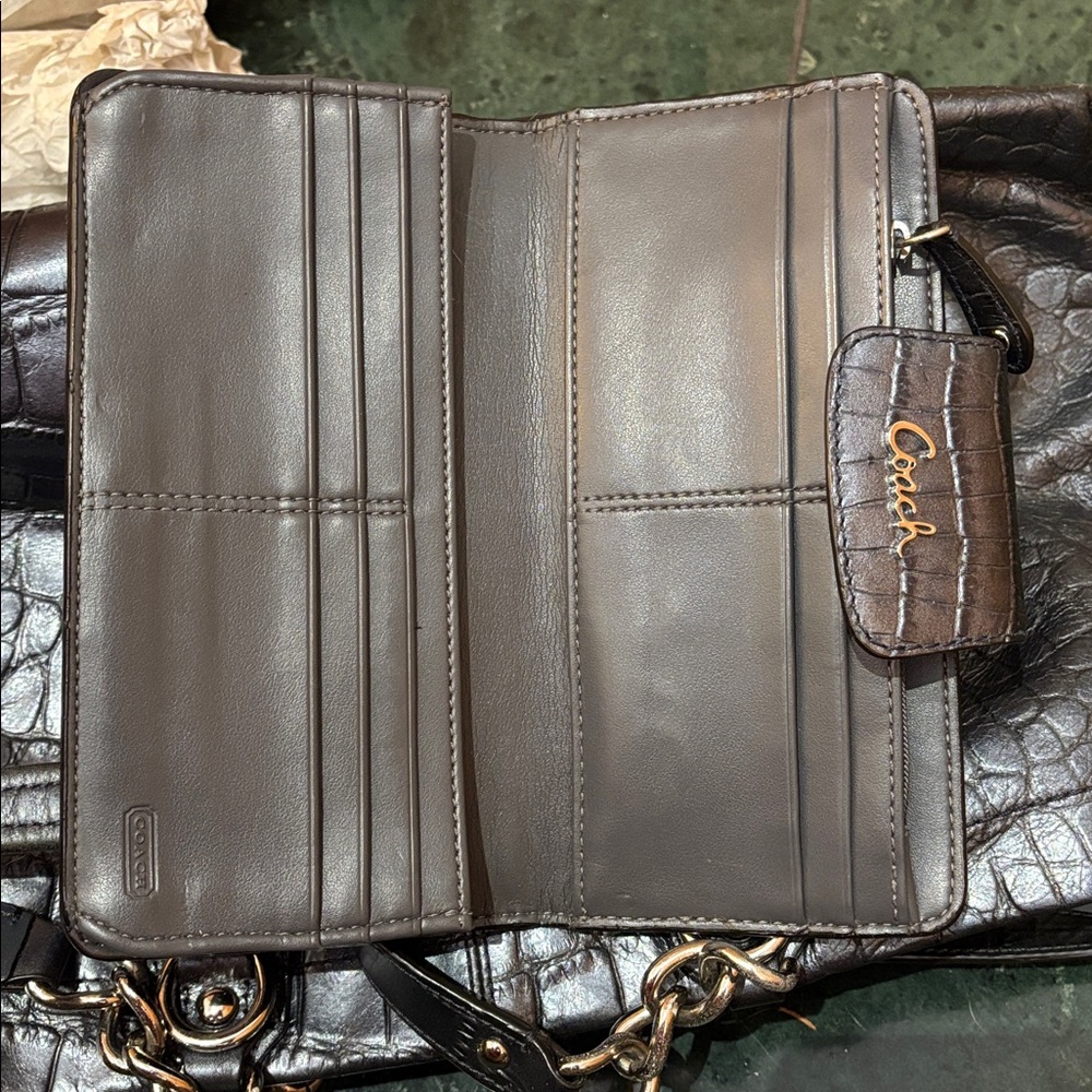 Coach Pewter Croc-Embossed metallic Shoulder Bag and Wallet - Picture 6 of 6